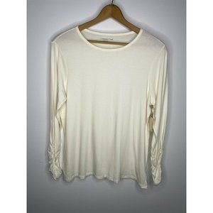 COLDWATER CREEK Ivory PrimaKnit Ruched Long Sleeve Top NWT Supima Cotton Blend